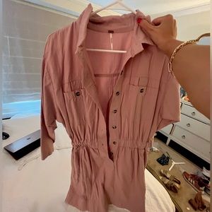 Free people pink button up romper